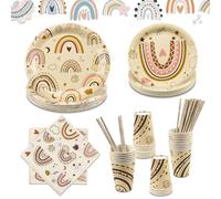 TUZHE Set di 125 piatti di carta arcobaleno decorativi per il compleanno dei bambini, per 25 ospiti, decorazione di compleanno per bambini, baby shower, CANJU-01