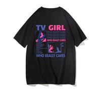 TV Girl Who Really Cares T-shirt in cotone con stampa grafica, maglietta casual a maniche corte da uomo e da donna, Nero , 3XL