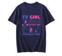 TV Girl Who Really Cares T-shirt in cotone con stampa grafica, maglietta casual a maniche corte da uomo e da donna, blu navy, L