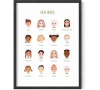 TVBQTEQS Feelings Chart for Kids - Social Emotional Learning SEL Poster with Emotion Faces, Educational Wall Art for Classroom Calm Corner (Framed,30 x 45 cm)