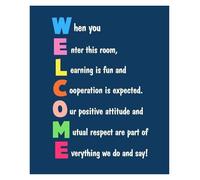 TVBQTEQS Homeschool and Classroom Learning Poster Blue Welcome Rules Motivational Chart for Teachers Inspirational Wall-Art(Unframed,08 x 12 inch(20 x 30 cm)