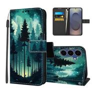 Tveinan Cover per Samsung Galaxy S25 FE 5G Custodia a Libro, Cover a Portafoglio in Pelle PU Antiurto Flip Case con Disegni Slot Carte Magnetica Protezione Case per Samsung S25 FE, Foresta Fantastica