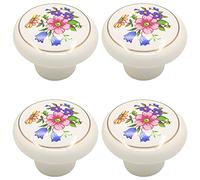Tverghvad Pomelli per cassetti in ceramica dipinti a mano, confezione da 4 pomelli e tiranti, stile vintage, per mobili da cucina, per credenze/armadio/guardaroba, 4 pezzi