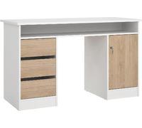 Tvilum Scrivania Mobile KIT in Truciolare 3 Cassetti 1 Anta Larghezza 125 cm colore Bianco e Jackson Hickory - 7049149HL FUNCTION PLUS