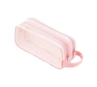 TVIVID Astuccio a rete con 2 scomparti, trasparente, per matite, trucchi, per adolescenti, studenti, università, rosa