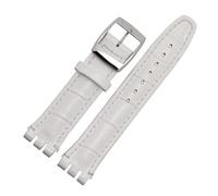 TVKSIPAR Adatto For Cinturino Orologio Fit For SWATCH 17mm 19mm Cinturino In Pelle Uomo Donna Cinturino Sportivo Sostitutivo Impermeabile(White,19mm)