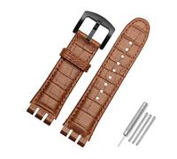 TVKSIPAR Cinturini for cinturino in pelle da 23 mm adatti for cinturini For Swatch Bracciale da uomo in morbida pelle marrone nero impermeabile(Light brown BK B)