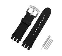 TVKSIPAR Cinturini for cinturino in pelle da 23 mm adatti for cinturini For Swatch Bracciale da uomo in morbida pelle marrone nero impermeabile(Black silver A)