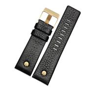 TVKSIPAR Cinturino for orologio da uomo con rivetti in metallo, adatto for cinturino in pelle Fit For Diesel DZ7257 DZ4343 DZ4459 DZ7311 4318, 24 mm, 26 mm, 28 mm, 30 mm, 32 mm.(A Black-gold buckle,28