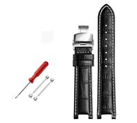 TVKSIPAR Cinturino for orologio in pelle adatto for cinturini for orologi Fit For GC da 22*13 mm e 20*11 mm, cinturino con tacche, cinturino for orologi da polso in vera pelle blu(Black white hook,20-