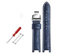 TVKSIPAR Cinturino for orologio in pelle adatto for cinturini for orologi Fit For GC da 22*13 mm e 20*11 mm, cinturino con tacche, cinturino for orologi da polso in vera pelle blu(Blue white hook,20-1