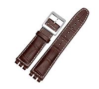 TVKSIPAR Cinturino in vera pelle adatto for cinturino For Swatch Cinturino da polso 17mm 19mm Cinturini blu rosso nero Cinturini for orologi da donna Accessori for cinturini(Brown white silver,19mm)