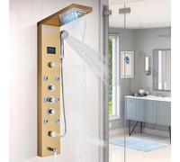 TVTIUO Colonna Idromassaggio Doccia in Acciaio Inox, Ppannell Doccia Moderno 5 Funzioni Uscita Dell'acqua con Luci LED, Rubinetto da Bagno, Ugelli Massaggianti, Oro