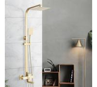 TVTIUO Colonna per doccia,Multifunzionale Set doccia regolabile in altezza, 8" soffione doccia a pioggia e quadrato doccia a mano,ottone,oro spazzolato