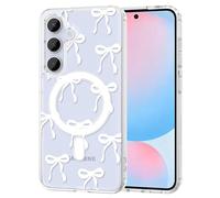 TVVTPU Cover Trasparente per Samsung Galaxy S24 FE Compatibile con MagSafe, Custodia Magnetica con Motivo a Fiocco Silicone TPU Bumper Protezione Antiurto per Ragazze Donna Case, Bianco