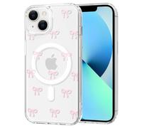 TVVTPU Magnetica Cover per iPhone 13 Mini Compatibile con MagSafe, Custodia Trasparente con Motivo a Fiocchi Silicone TPU Bumper Protezione Antiurto Antigraffio Case, Rosa