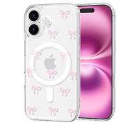 TVVTPU Magnetica Cover per iPhone 16 Compatibile con MagSafe, Custodia Trasparente con Motivo a Fiocchi Silicone TPU Bumper Protezione Antiurto Antigraffio Case, Rosa
