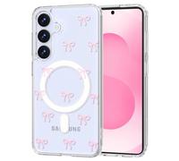 TVVTPU Magnetica Cover per Samsung Galaxy S25/S24 Compatibile con MagSafe, Custodia Trasparente con Motivo a Fiocchi Silicone TPU Bumper Protezione Antiurto Antigraffio Case, Rosa