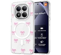 TVVTPU Magnetica Cover per Xiaomi Redmi Note 15 Pro 5G Compatibile con MagSafe, Custodia Trasparente con Motivo a Fiocchi Silicone TPU Bumper Protezione Antiurto Antigraffio Case, Rosa