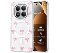 TVVTPU Magnetica Cover per Xiaomi Redmi Note 15 Pro Plus 5G Compatibile con MagSafe, Custodia Trasparente con Motivo a Fiocchi Silicone TPU Bumper Protezione Antiurto Antigraffio Case, Rosa