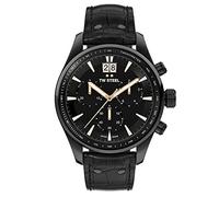 TW Steel ACE Aternus Mens 45mm Quartz Watch with Black Dial black Leather Strap, and date Calendar ACE304
