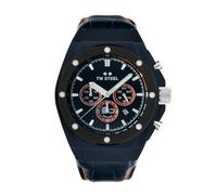 TW Steel CEO Tech - Cronografo al quarzo da uomo, 44 mm, con cinturino in pelle nera, Blu, Moderno