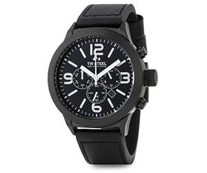 TW Steel Marc Coblen Edition Chrono con cinturino in pelle e data, in acciaio inox, 45 mm, Black/Black/Black, cinghia