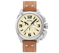 TW Steel New Canteen Mens 46 mm Chronograph Quartz Watch with Leather Strap, and Date Calendar, marrone, striscia