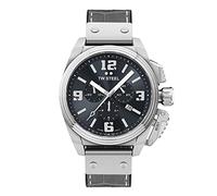 TW Steel New Canteen Mens 46mm Quartz Watch with Grey Dial Grey Leather on Rubber Strap, and Date Calendar TW1013