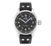 TW Steel Swiss Volante Mens 45mm Quartz Watch with Black Dial Black Leather Strap, and Date Calendar SVS103