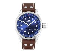 TW Steel Swiss Volante Mens 45mm Quartz Watch with Blue Dial Brown Leather Strap, and Date Calendar SVS102