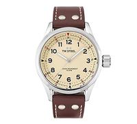 TW Steel Swiss Volante Mens 45mm Quartz Watch with Cream Dial Brown Leather Strap, and Date Calendar SVS101