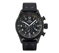 TW Steel Swiss Volante Mens 48mm Quartz Watch with Black Dial Black Leather Strap, and Date Calendar SVS205