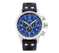 TW Steel Swiss Volante Mens 48mm Quartz Watch with Blue Dial Black Leather Strap, and Date Calendar SVS305