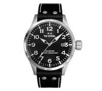 TW Steel Volante Mens 45mm Quartz Watch with 3-Hands Movement and Black Leather Strap
