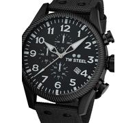 TW Steel Volante Mens 48mm Quartz Chronograph Watch with Black Canvas on Leather Strap