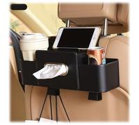 Twaynorb Car Multifunctional Seat Back Waterproof Storage Bag, Universal Headrest Hanging Seat Back Storage & Tissue Box, Automotive Backseat Snack Organizer Cup Holder Tray for Most Vehicle (Black)