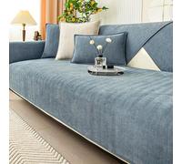 Twaynorb Funny Fuzzy Sofa Cover, Herringbone Chenille Fabric Furniture Protector Non Slip Sofa Cover 1 2 3 Seater (Grayish Blue,90 * 240cm)