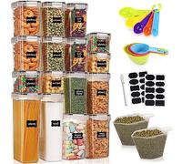 TWBEST Contenitori Ermetici per Alimenti e Cereali, Set 16 Pezzi, 4 Taglie, Senza BPA, per Pasta, Farina, Zucchero, in Plastica con Coperchio e Etichette, Cucchiaio