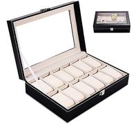 TWBEST Scatola Porta Orologi,Scatola per orologi con 12 Scomparti,Organizer per orologi con specchio,Cuscinetti Rimovibili,Scatola di orologi con Fibbia in Metallo,Nera pelle