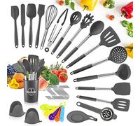 TWBEST Set di Utensili da Cucina in Silicone, 44pcs Con 20 Ami, 5 Cucchiai Dosatori Piccoli, Resistente al Calore Antiaderenti Con Ganci - Grigio Scuro