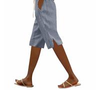 TWBFK Pantaloncini al Ginocchio da Donna Righe con Tasche Culottes Estivi Pantaloni Capri per Il Regno Orlo Diviso Leggeri E Traspiranti Vita Alta con Coulisse Regolabile per Mare E Tempo Libero