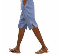 TWBFK Pantaloncini al Ginocchio da Donna Righe con Tasche Culottes Estivi Pantaloni Capri per Il Regno Orlo Diviso Leggeri E Traspiranti Vita Alta con Coulisse Regolabile per Mare E Tempo Libero