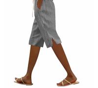 TWBFK Pantaloncini al Ginocchio da Donna Righe con Tasche Culottes Estivi Pantaloni Capri per Il Regno Orlo Diviso Leggeri E Traspiranti Vita Alta con Coulisse Regolabile per Mare E Tempo Libero