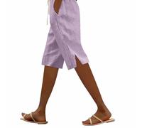 TWBFK Pantaloncini al Ginocchio da Donna Righe con Tasche Culottes Estivi Pantaloni Capri per Il Regno Orlo Diviso Leggeri E Traspiranti Vita Alta con Coulisse Regolabile per Mare E Tempo Libero
