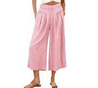 TWBFK Pantaloni 3/4 Lunghi A Strisce da Donna Taglio Ampio Comodo E Morbido vestibilità Libera Traspirante Pantaloncini Design Moderno Casual Versatile Facilmente Abbinabile Tempo Libero Semplice
