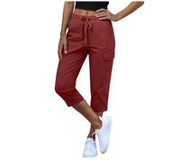 TWBFK Pantaloni Casual Donna Tinta Unita Lunghezza Tre Quarti Stile Lavoro Pantaloni Cargo Comodi Traspiranti Adatti Pantaloncino Vita Alta per Vita Quotidiana Uscite Tempo Libero Pratici