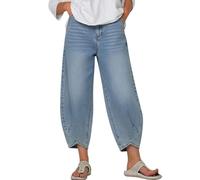 TWBFK Pantaloni Donna Estivi Leggeri da Denim Larghi 3/4 Pantalone Elastica Vita Alta Eleganti Gamba Larga Palazzo Pants Casual Sportivi Pantaloni da Spiaggia con Tasche Pantalone Capri Comodi