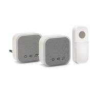 Velamp Tweed Set Campanelli Senza Fili con Spina - 2 Ricevitori + 1 Pulsante, Portata 150 m, 36 Melodie, Volume Regolabile, LED RGB di Stato, Bianco IP44