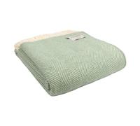Tweedmill Textiles - Coperta 100% pura lana, motivo a osso di pesce, qualità verde mare